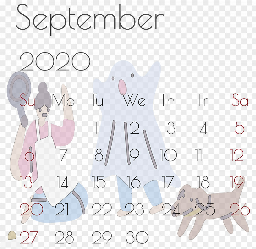 September 2020 Printable Calendar PNG