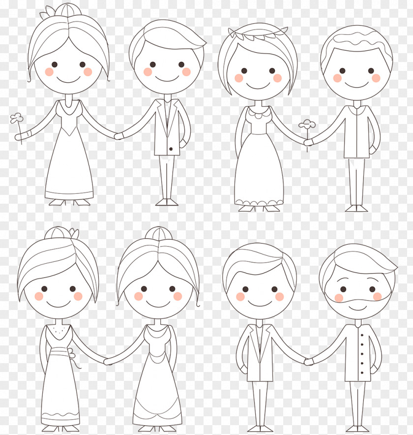 Bride And Groom Dress White Line Art Drawing Clip PNG