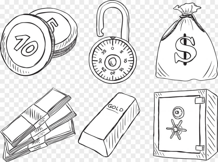 Hand-painted Currency Safe Money Drawing Icon PNG