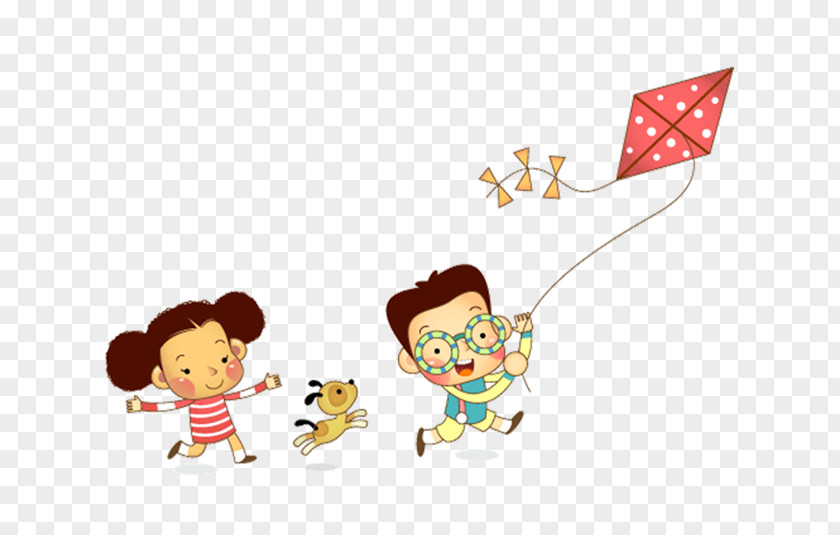 Child Flying A Kite Cartoon Clip Art PNG