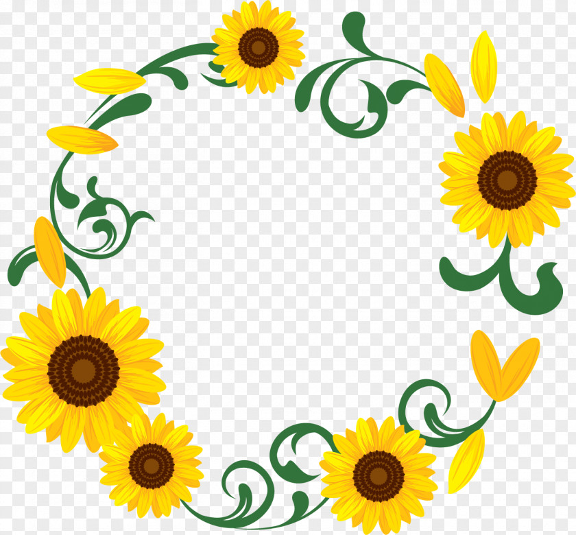 Sunflower Round Frame Floral PNG