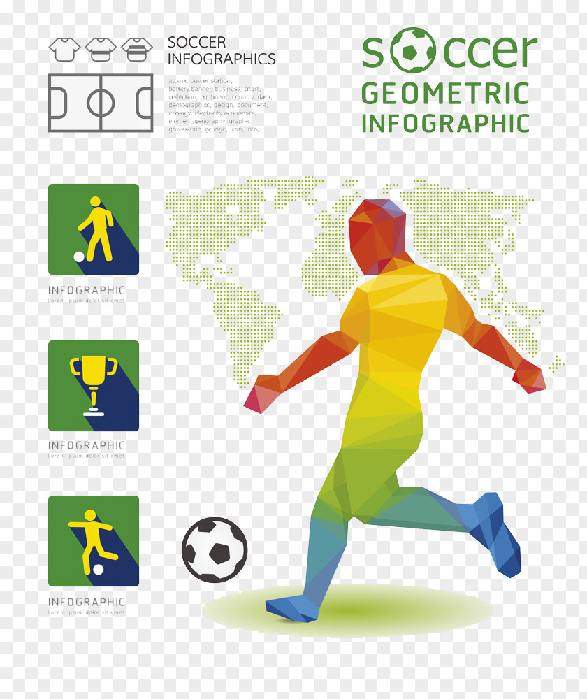 World Map And Polygon Football Figures Infographic Illustration PNG