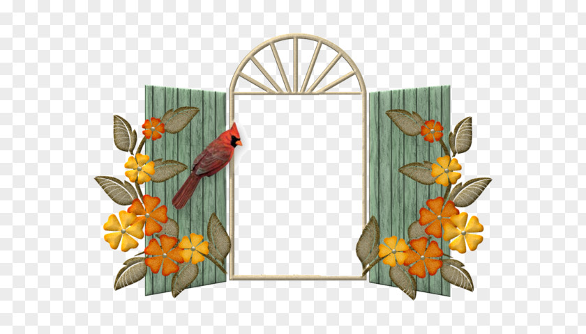 Cartoon Windows Yellow Flowers Decoration Red Parrot Window Download PNG