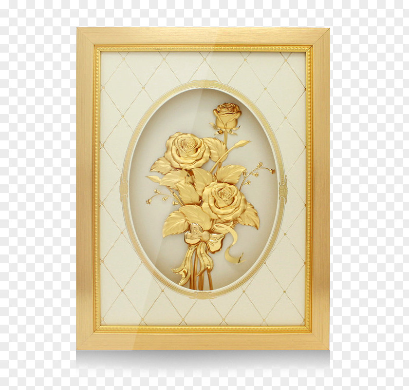 3d Gold Frame Roses Painted Ornaments Beach Rose 3D Computer Graphics PNG