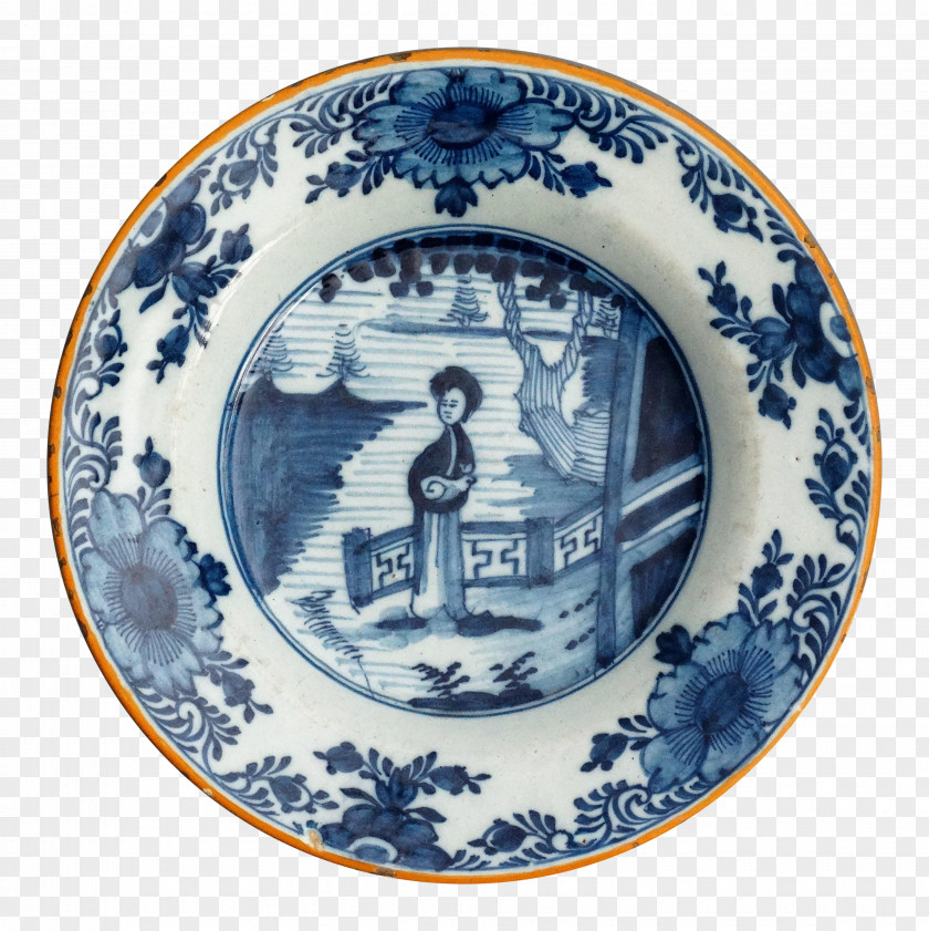 Plate 18th Century Blue And White Pottery Delft Ceramic PNG
