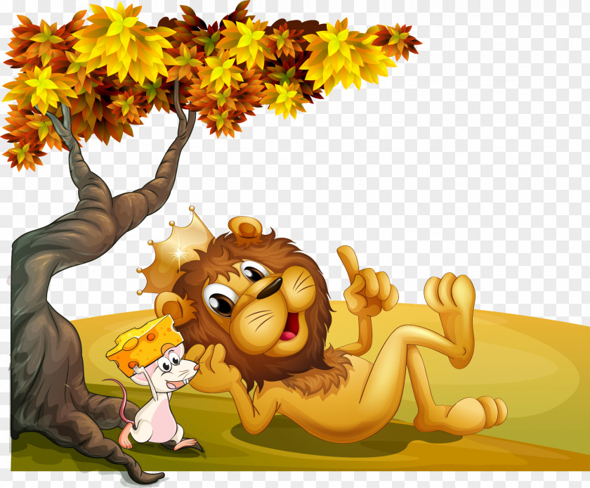 Vector Lions The Lion And Mouse Aesops Fables Illustration PNG