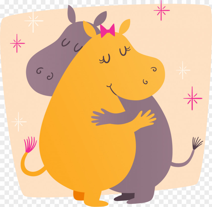 Vector Painted Hippo Love Hippopotamus Hug PNG