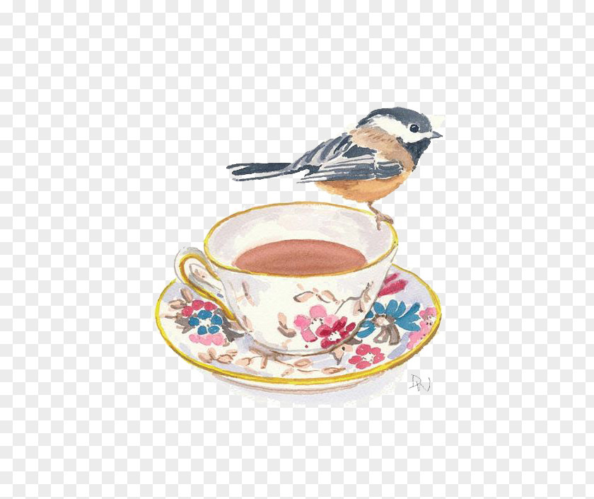 Black Tea Teacup Coffee Watercolor Painting PNG