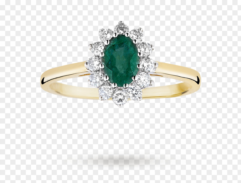 Emerald Engagement Ring Gold Diamond PNG
