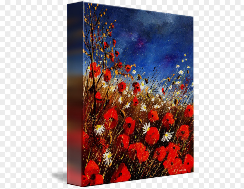 Red Poppies Vase With Art Painting Floral Design Oil Paint PNG