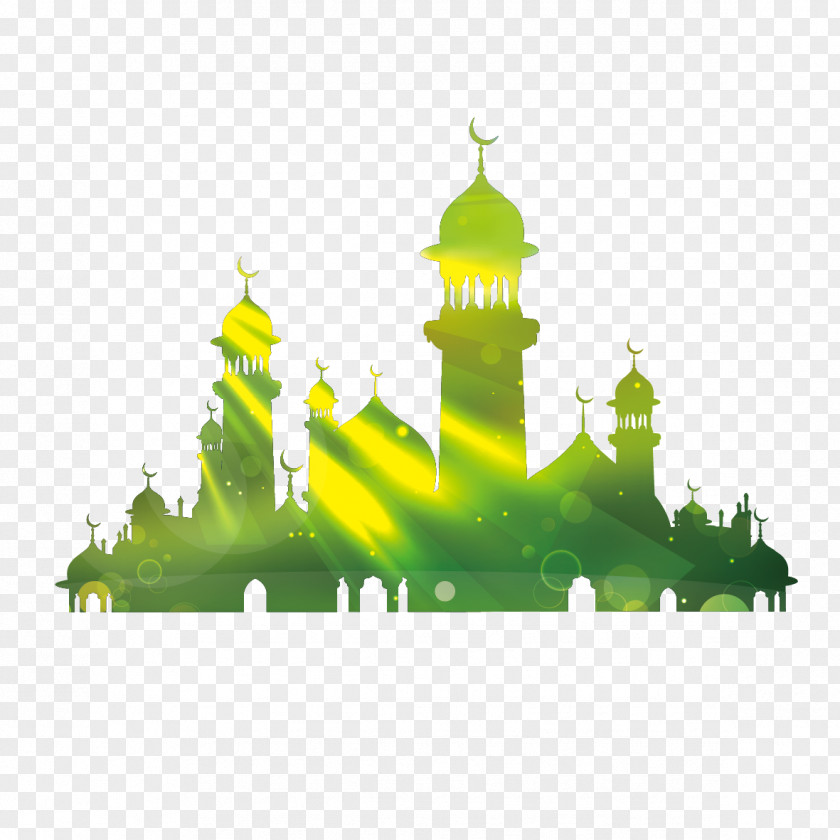 Vector Green Building Kaaba Eid Al-Fitr Mubarak Al-Adha Illustration PNG