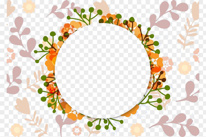 Orange Round Wreath Wedding Invitation Flower Picture Frame Ornament PNG
