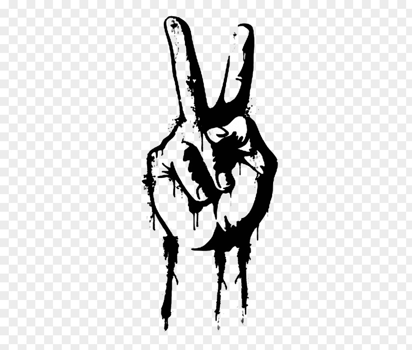 Hand V Sign Drawing Peace Symbols Black And White PNG