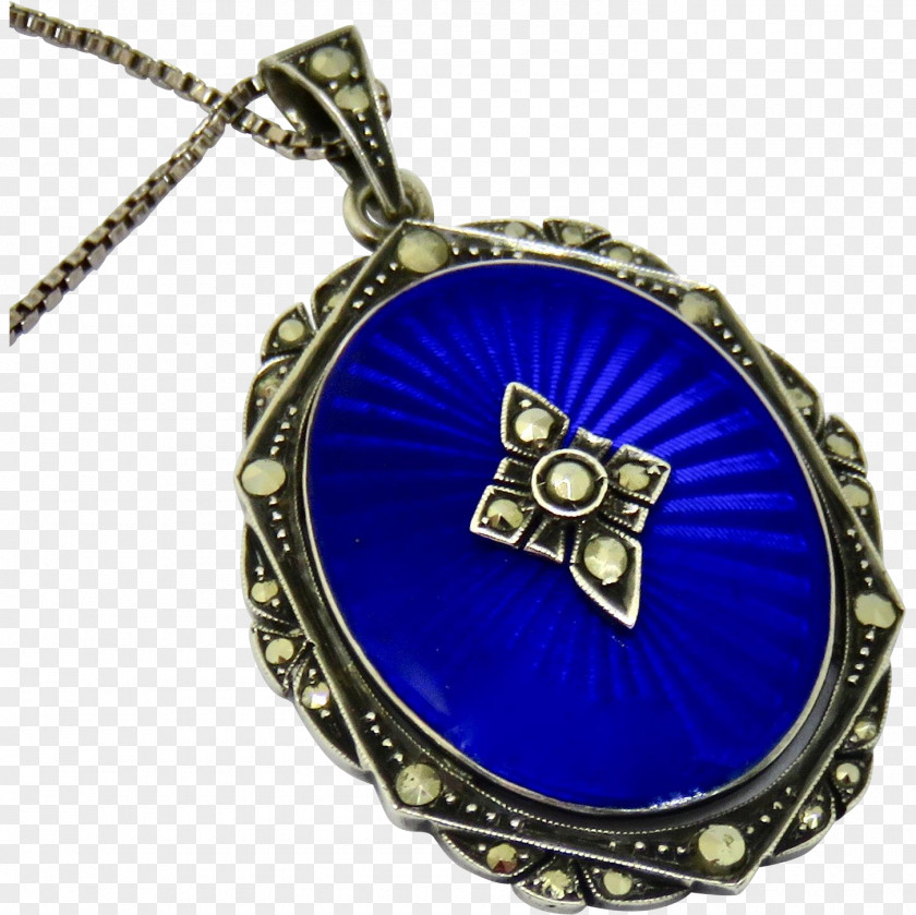 Necklace Locket Cobalt Blue Charms & Pendants Guilloché PNG