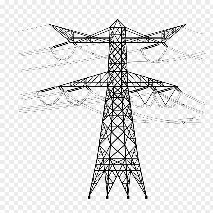 Vector Cable High Voltage Line Tower Electricity Utility Pole Overhead Power Electrical PNG