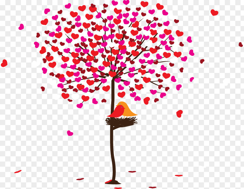 Hand-painted Red Heart-shaped Nest Trees Tree Love Clip Art PNG