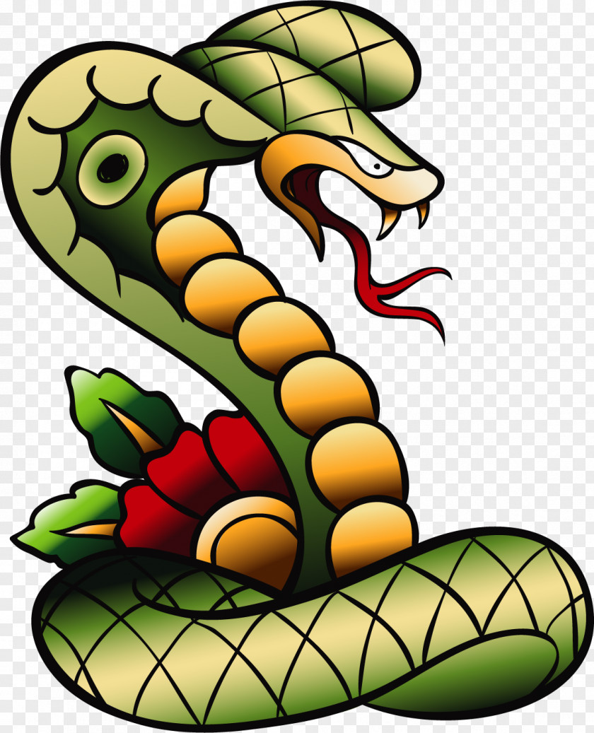Vector Painted Green Snake Old School (tattoo) Flash Sleeve Tattoo PNG