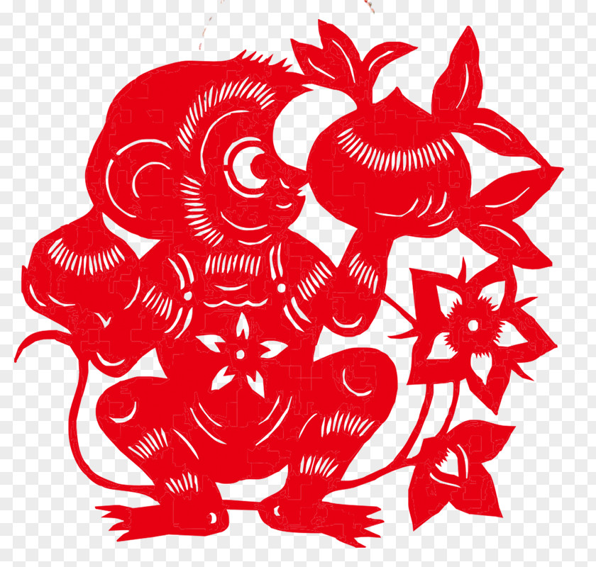 Monkey Paper-cut Chinese Zodiac Papercutting Clip Art PNG