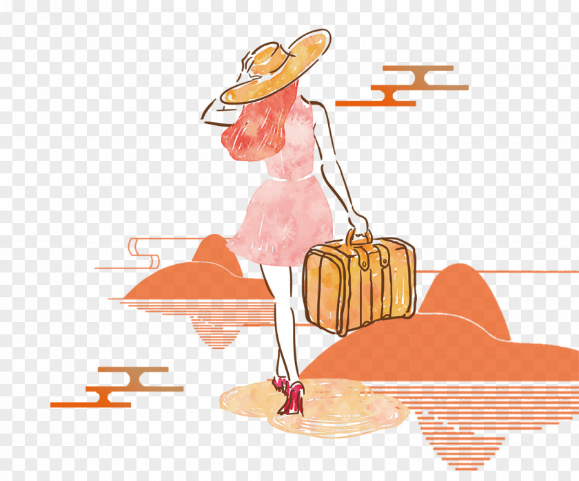 Traveling Woman Suitcase Euclidean Vector Travel Baggage PNG
