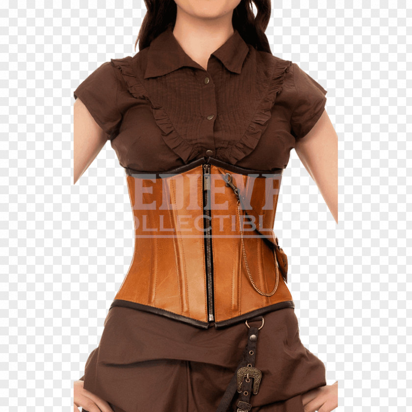 Leather Jacket With Hoodie Underneath Corset Waist Corsage Sleeve Steampunk PNG