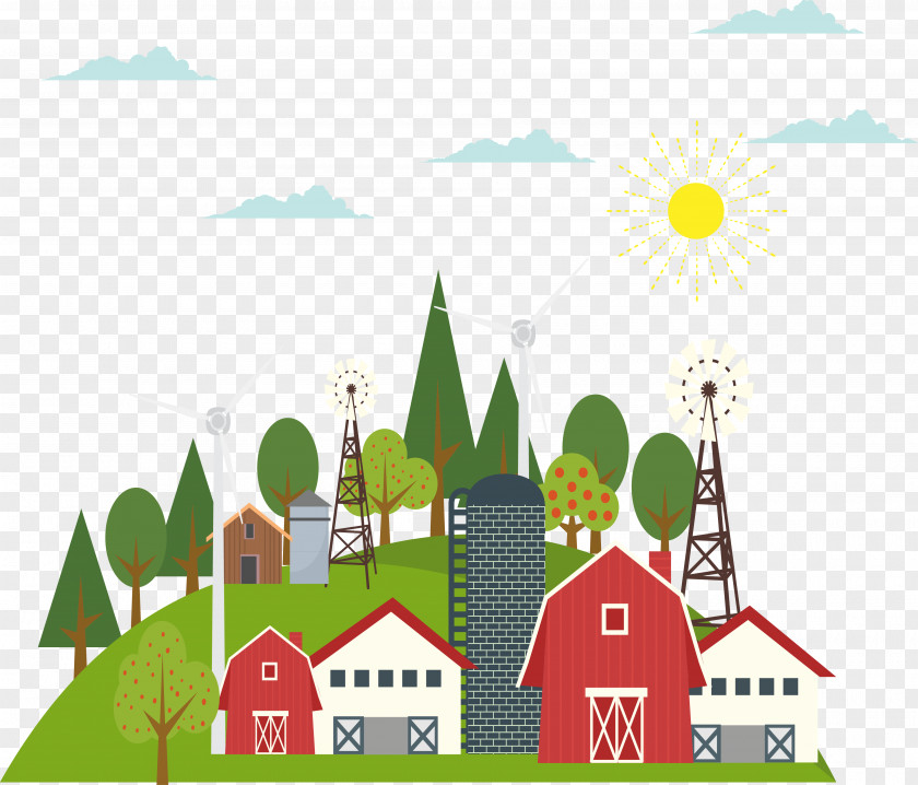 Country House Vector Cartoon Sun PNG