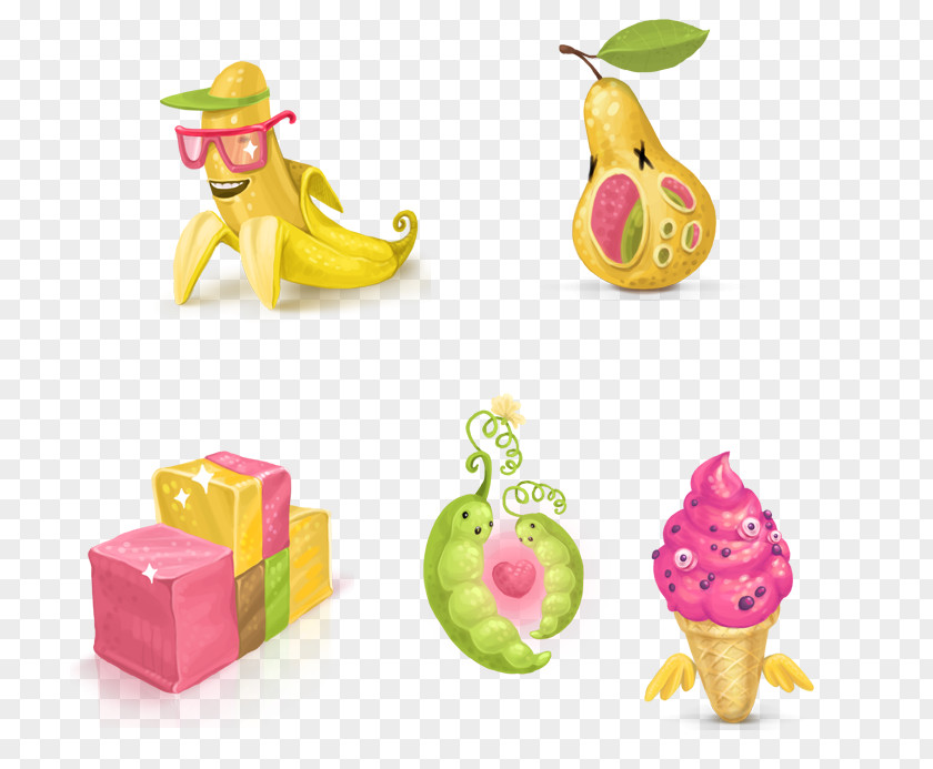 Cute Cartoon Pear Fruit Banana Ice Cream Apple Icon Image Format Pixel PNG