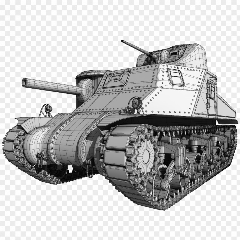 Wireframe Model Churchill Tank M3 Lee Self-propelled Artillery Gun Turret PNG