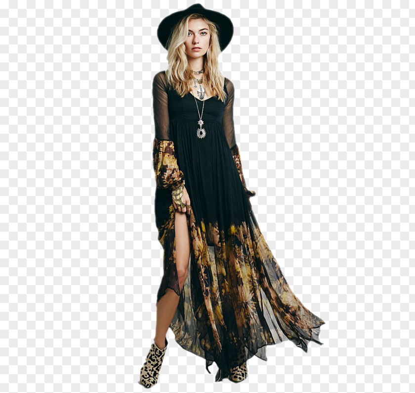 Dress Boho-chic Maxi Fashion Sleeve PNG