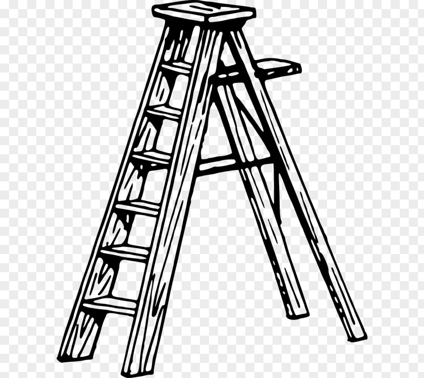 Blackandwhite Tower Ladder Cartoon PNG