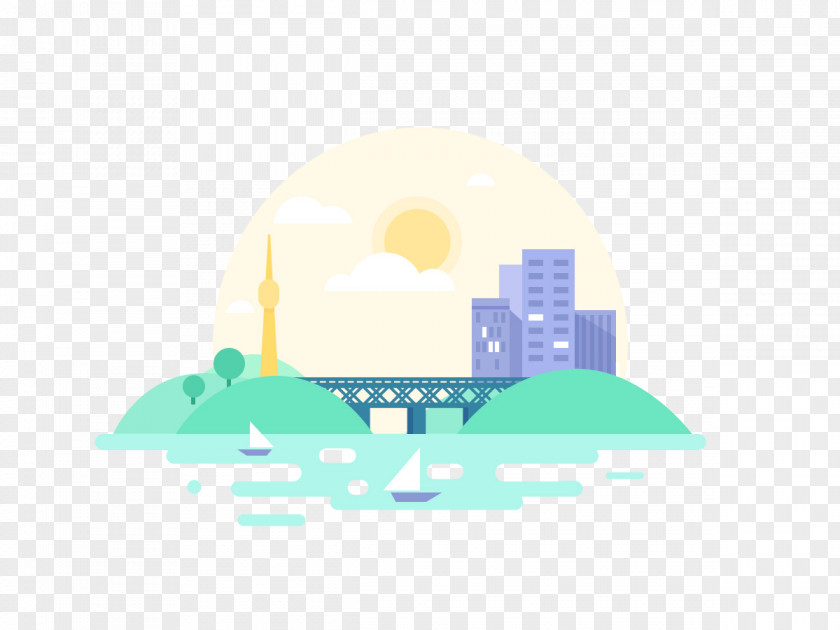 Flat City Small Sailboat Oriental Pearl Tower Design PNG
