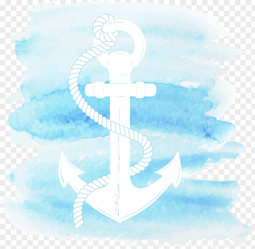 Watercolor Blue Anchor Vector Material Painting Curtain PNG