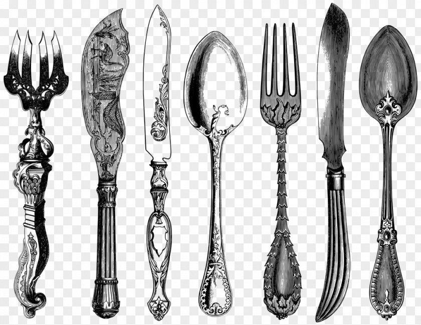 Metal Table Knife Fork Spoon Cutlery Antique PNG