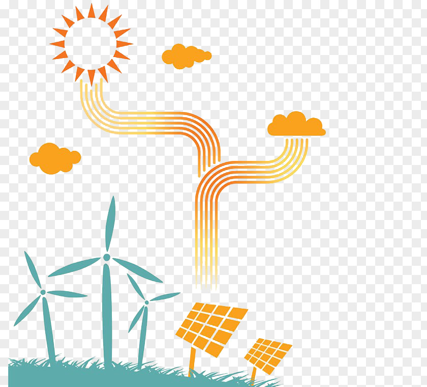 Hand Painted Wind Energy Solar Environmental Protection Pollution Low-carbon Economy Illustration PNG