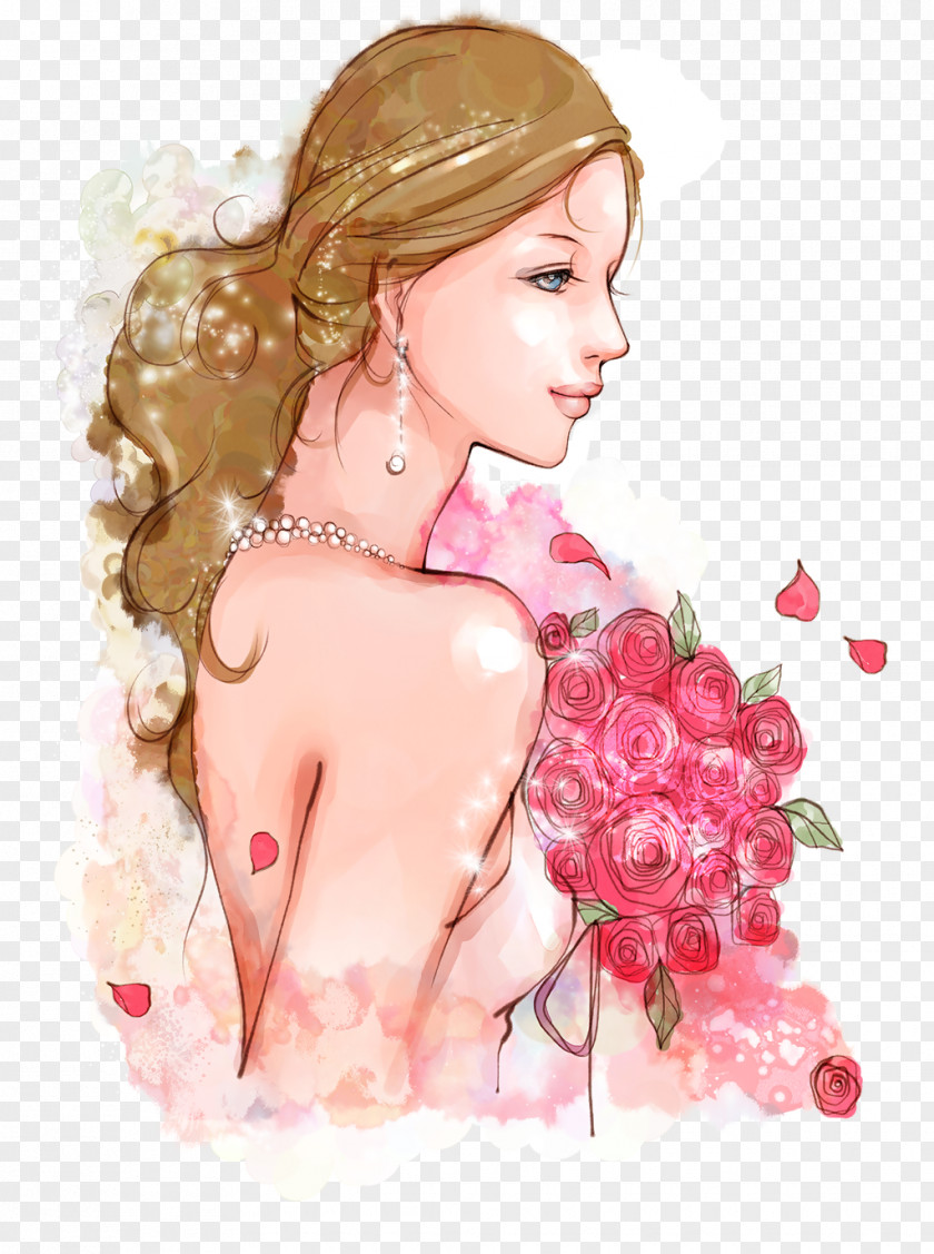 Flower Watercolor Painting Bride Image Illustration PNG