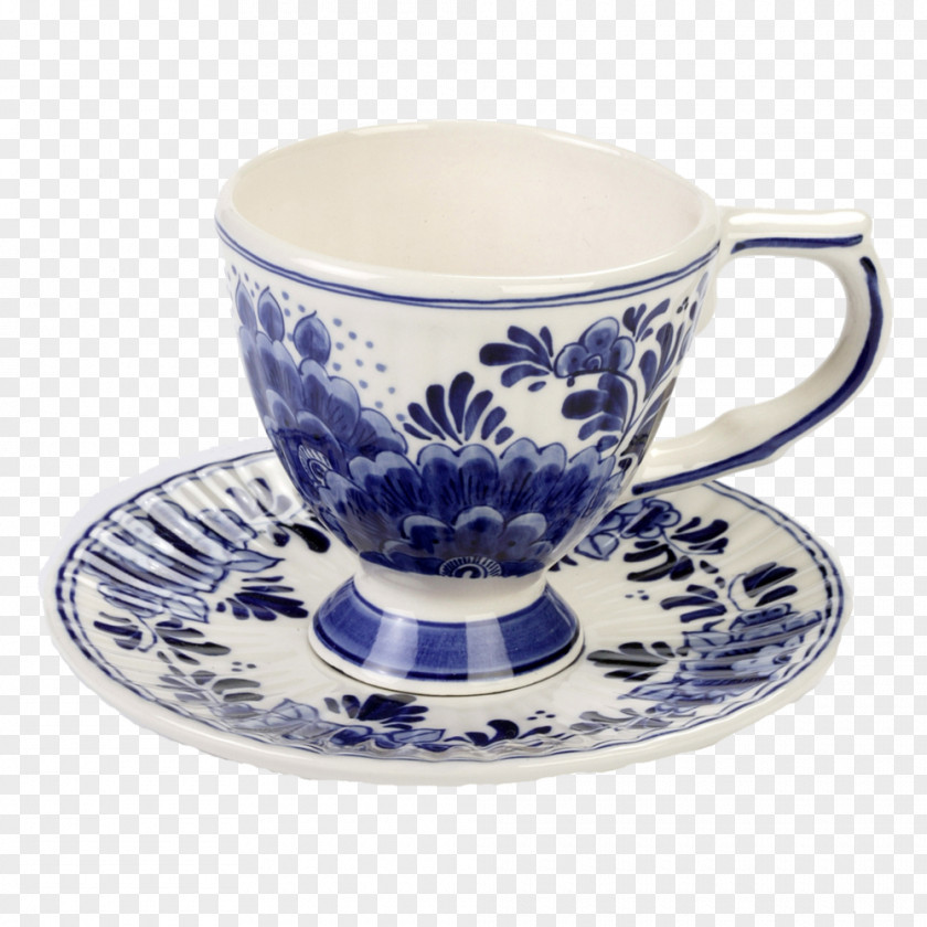 Hospitality Tea Coffee Cup Saucer Mug Blue And White Pottery PNG