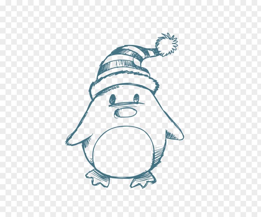 Painted Penguin Drawing Christmas Doodle PNG