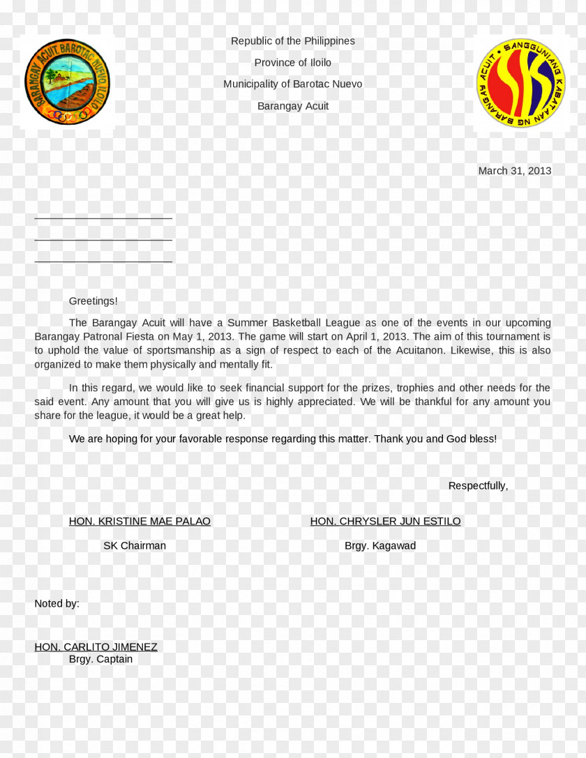Açai Letter Of Resignation Barangay Solicitation Cover PNG