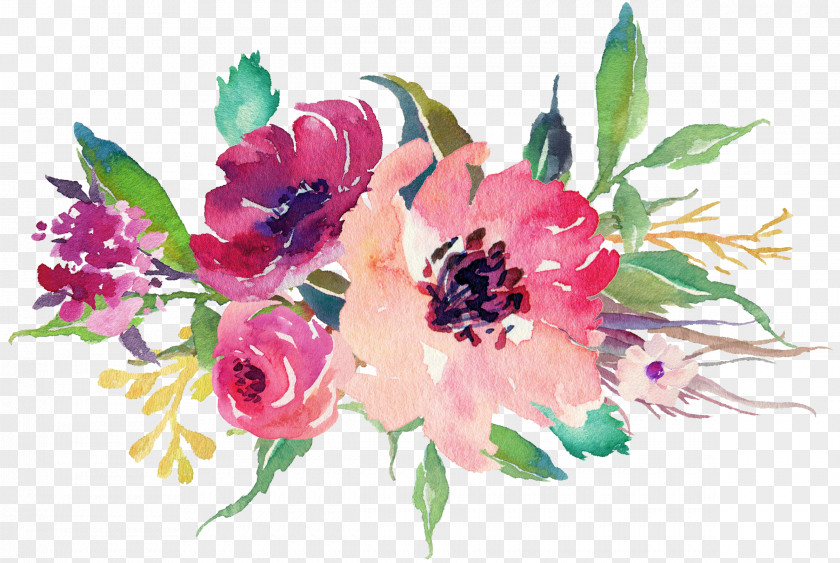 Watercolor Flowers Paper Sticker Flower Painting Wedding PNG