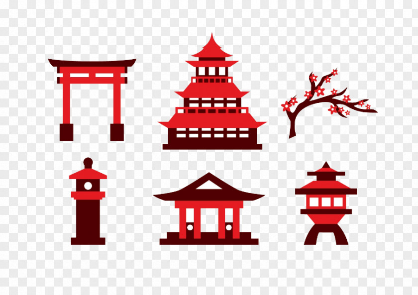 Cartoon Collection Temple Architecture Silhouette Clip Art PNG