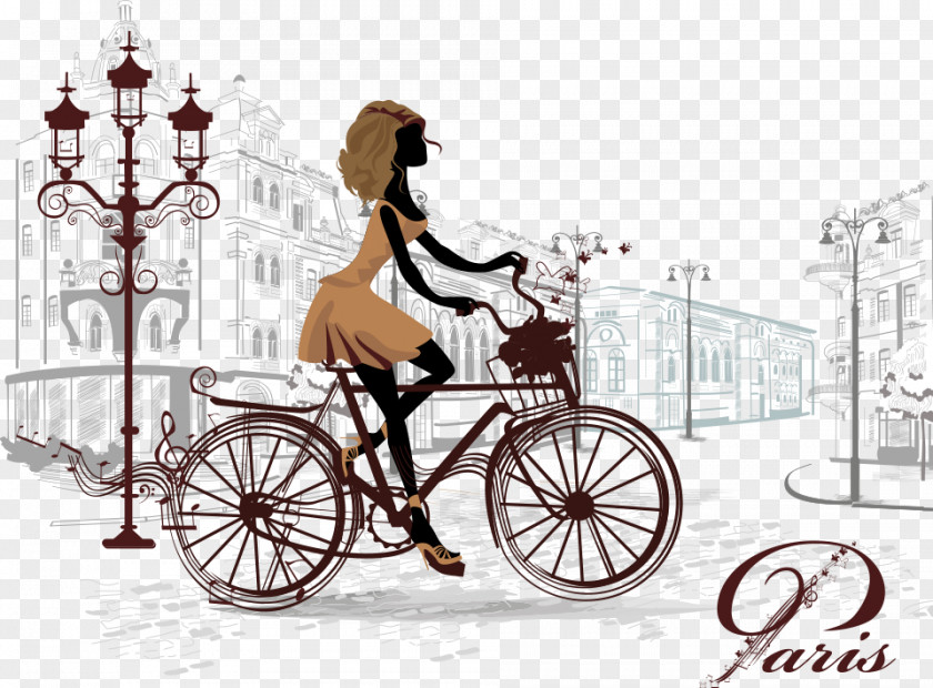 Fashion Girl Illustration PNG Illustration, beauty Paris, girl riding bicycle on Paris clipart PNG