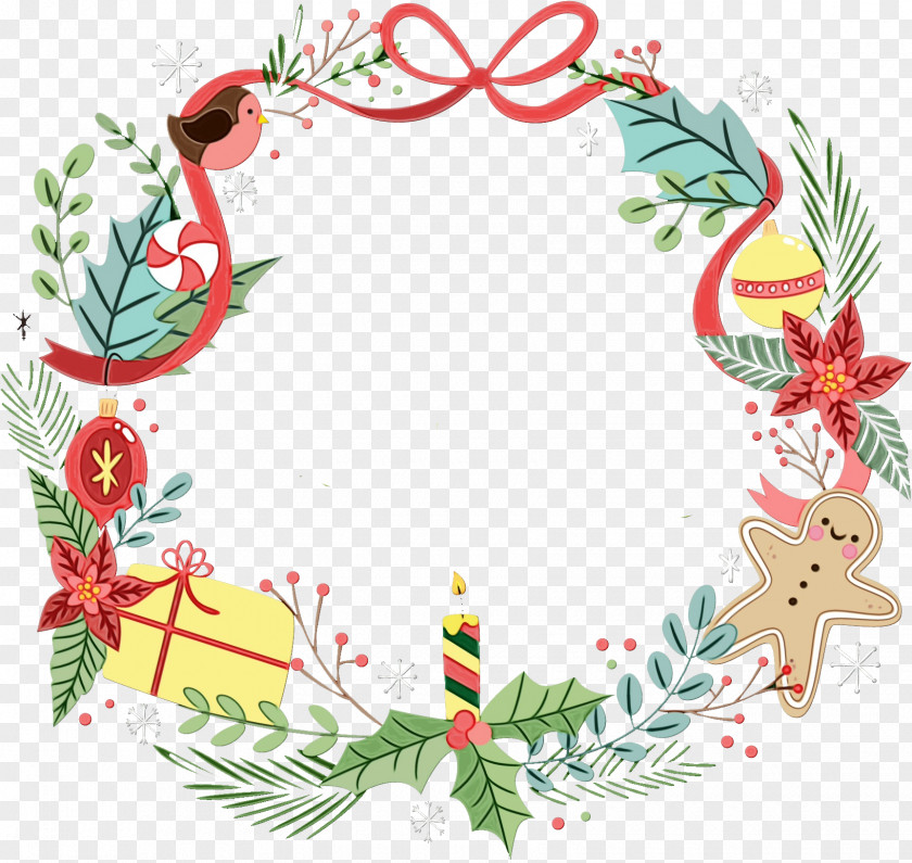 Fir Holly Watercolor Christmas Wreath PNG