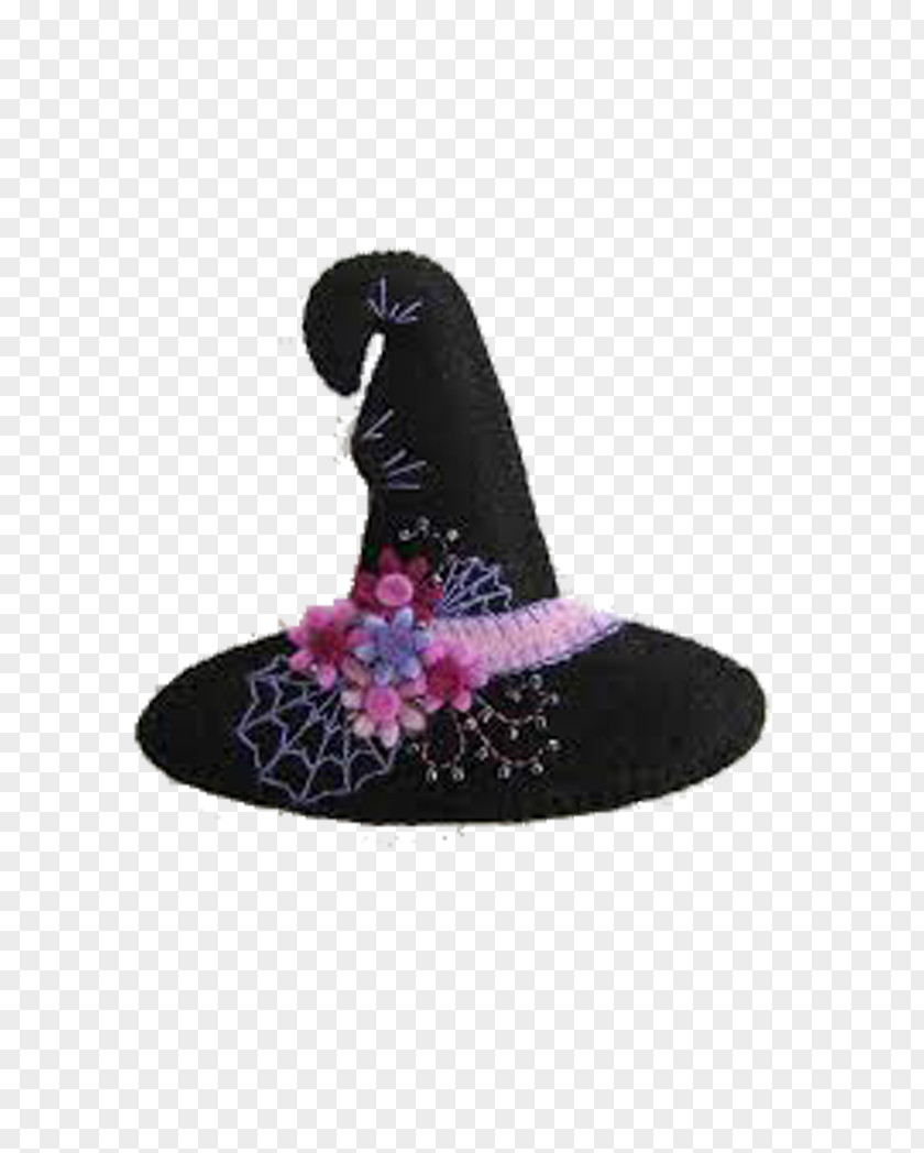 Black Flower Witch Hat Pattern PNG