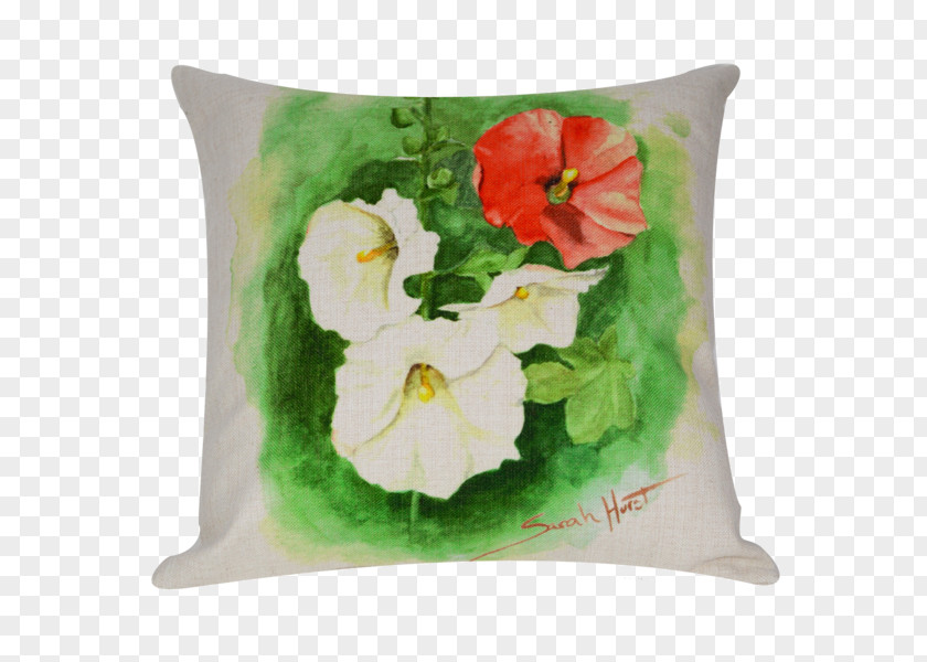 Pillow Throw Pillows Cushion Hollyhocks Garden PNG