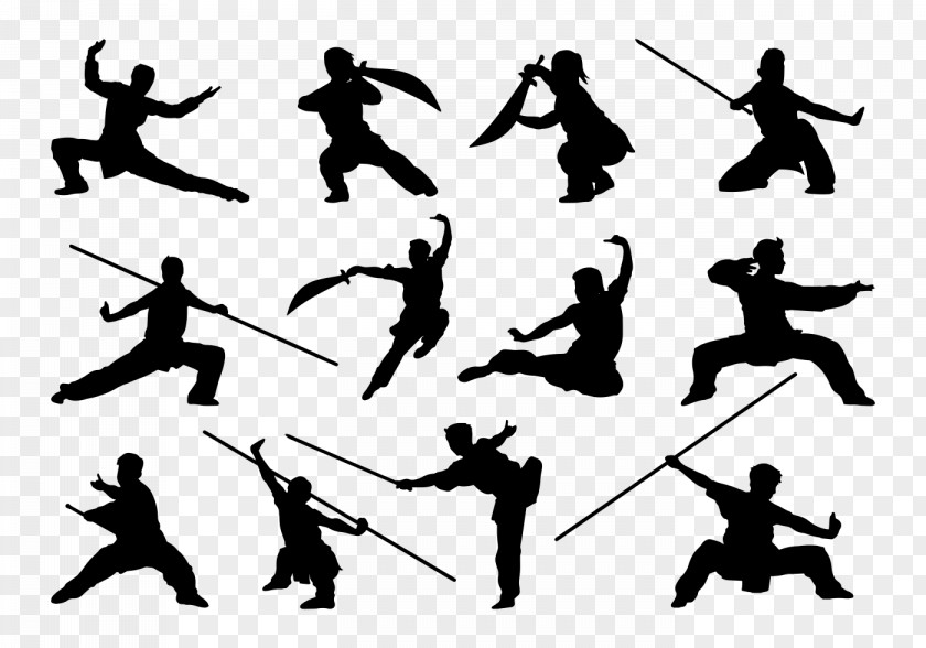 Chinese Ink Painting Style Tai Chi Silhouette Martial Arts Kung Fu Boxing Wushu PNG