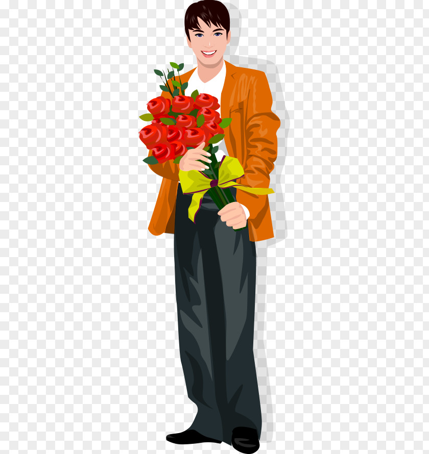 Hand-painted Cartoon Short Haired Man Holding Flowers Beach Rose U9001u82b1 Flower PNG