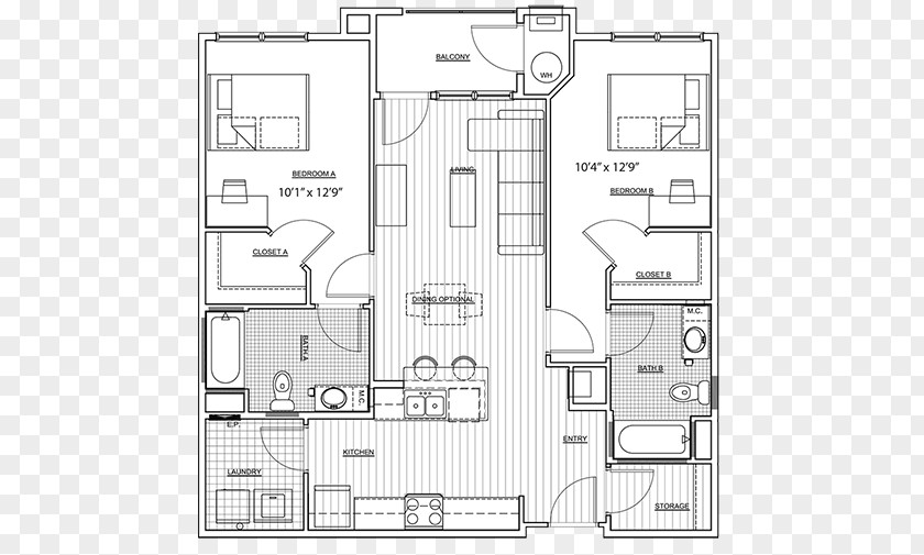 Bed Plan Floor The Pavilion At North Grounds Apartments Arlington Boulevard Technical Drawing PNG