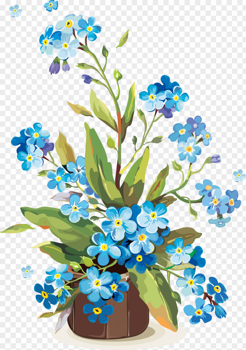 Blue Flowers Flower Gouache Watercolor Painting Clip Art PNG