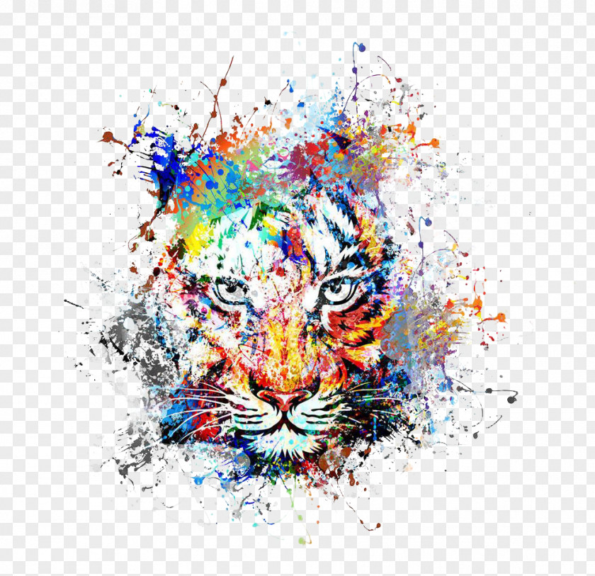Creative Color Ink Splash Tiger Avatar Abstract Art Painting Drawing PNG
