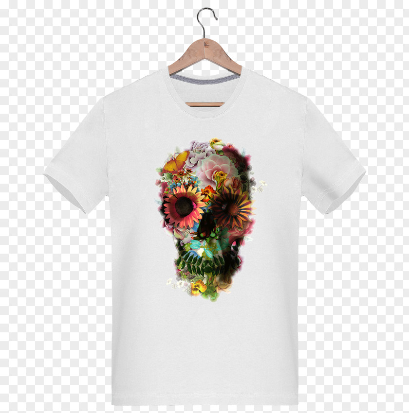 T-shirt Skull Flower Floral Design Human Head PNG