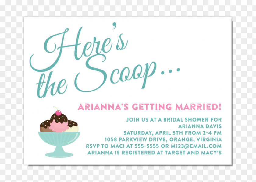 Ice Cream Sundae Wedding Invitation Bridal Shower Party PNG